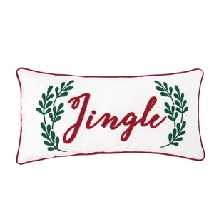 Jingle Sprig Chainstitch Christmas Throw Pillow, 18" x 18" - Picture 1 of 3