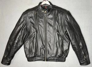 Vintage Eagle Leather Black Biker Jacket Mens Size Medium Lined Vented Coat - Picture 1 of 24