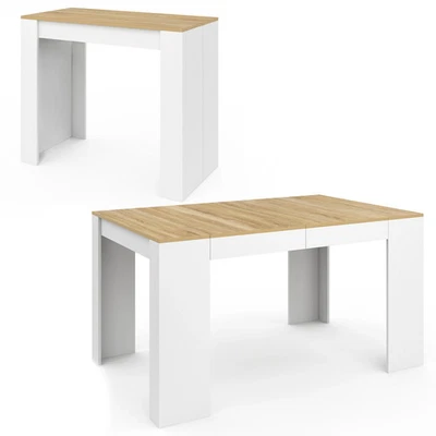 Table console extensible ORLANDO 6 personnes 140 cm bois blanc et façon hêtre - Photo 1/4