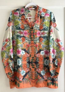 Johnny Was 100% Silk Boho Floral Print Blouse Tunic Top Size M *Flaw - Picture 1 of 6