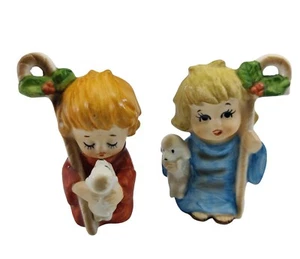 2 x VTG Lefton Christmas Nativity Little Boy Shepard With Lamb Figurine Japan - Picture 1 of 12