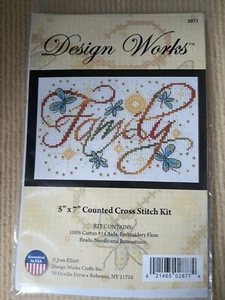 Design Works Beaded Counted Cross Stitch Kit 2877 "Family" 5"x7" (14 Count) - Picture 1 of 3