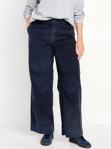 Old Navy Corduroy Wide-Leg Pants Women 16 Petite Navy Blue 100% Cotton NEW - Picture 1 of 10