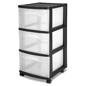 3 Drawer Plastic Cart, Black with Clear Drawers, Adult - Picture 1 of 6