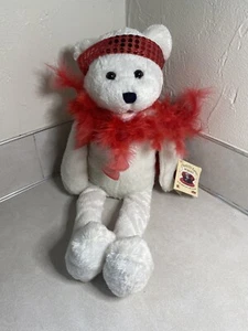 Chantilly Lace Musicals Singing Roxie Bear with Red Boa and Sequin Headband 18” - Picture 1 of 12
