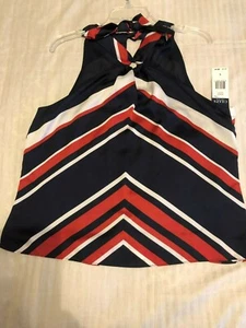 Chaps: Women Lined Pull-Over Sleeveless Top, Tie at Neck: L, XL Red/Nvy/Wht - Picture 1 of 6