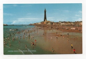 Lancashire - Blackpool, Central Beach and Tower - Vintage Postcard - Picture 1 of 2