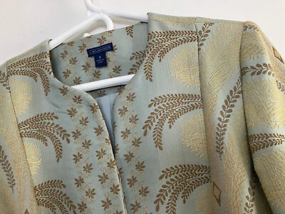 J. McLaughlin Womens Blue Green Blazer Jacket Botanical Gold Jaquard  Sz 4 USA - Image 1 of 4
