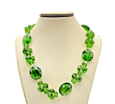 Silver Plated Faux Emerald Faceted Beaded Gem Necklace - Image 1 of 3