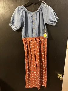 70’s Mod Clone One Piece Jean Brown Floral Pantsuit NWT $29.00 6X - Picture 1 of 4