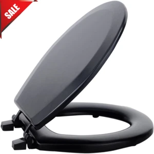 Standard Wood Toilet Seat, Black 17 Inch - Fits All Standard Size Fixtures - Picture 1 of 12