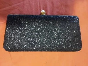Vintage Black Glitter Clutch Purse With Gold Clasp And Black Lining - Picture 1 of 7