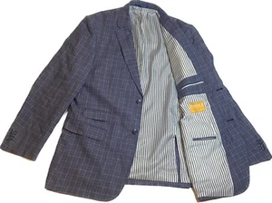 Inserch Blazer Men 44R Blue Stylish Lightweight Business Modern Bold Plaid Linen - Picture 1 of 9