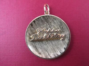 Vintage 14k Solid Yellow Gold Happy Birthday Charm Pendant 3D Design Rare 1970s - Picture 1 of 7