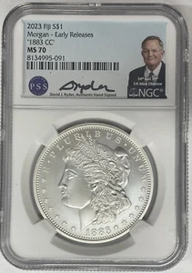 2023 Fiji 1883-CC Morgan Dollar NGC MS 70 Early Releases David Ryder Signed - Picture 1 of 2