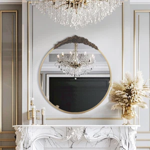 Vintage Baroque Brass Gold Mirror Metal Frame Antique Glam Round Wall Mirror NEW - Picture 1 of 13