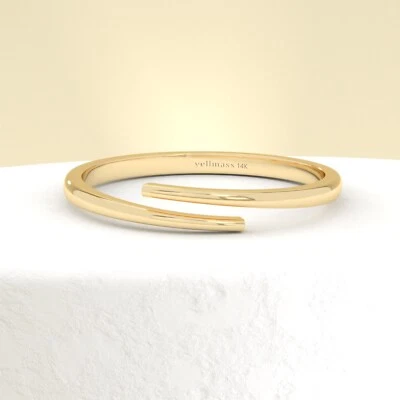 10K Yellow Gold Spiral Ring – Delicate Stackable Open-Band Ring, Gold Wrap Ring - Image 1 of 4