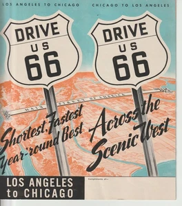 EFÍMERO: FOLLETO/MAPA "DRIVE U S 66" DE LOS ANGELES A CHICAGO, AÑOS 50 - Imagen 1 de 12