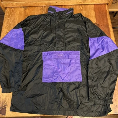 ASICS Windbreaker Jacket Mens L/XL Color Block Purple Retro 80s 90s VTG FLAW - Image 1 of 4