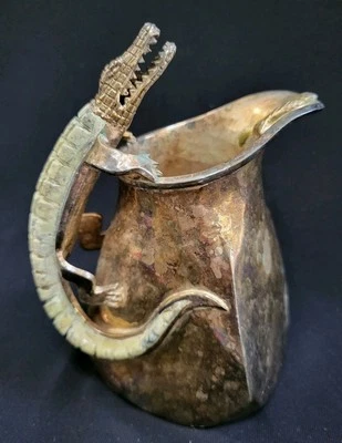 Vintage WOLMAR CASTILLO Silver Plated Alligator & Fish Creamer. AWESOME PATINA! - Image 1 of 4