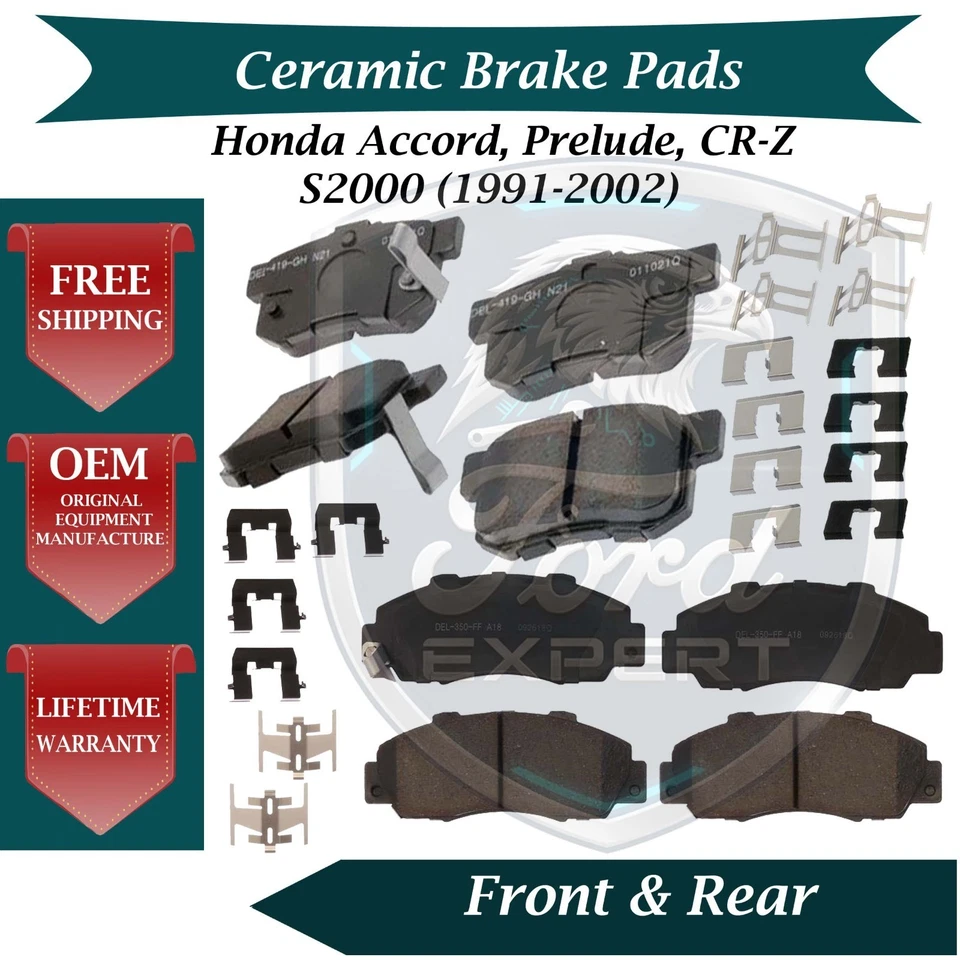 Комплект передних и задних керамических тормозных колодок для 1991-2002 Honda Accord Prelude 9 лет Warr - Изображение 1 из 4