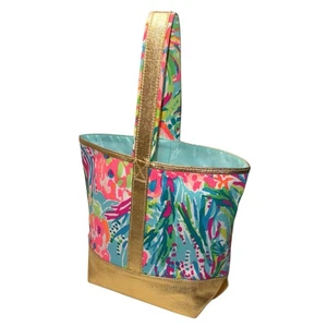Lilly Pulitzer Markttasche PINK/Gold Mehrfarbig Shopper Tasche - Weinrot - Snacks Neu ohne Etikett - Bild 1 von 7