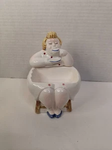 Vintage Chubby Lady Drinking Tea / Coffee Teabag /Sweetener Holder Humor  - Picture 1 of 5
