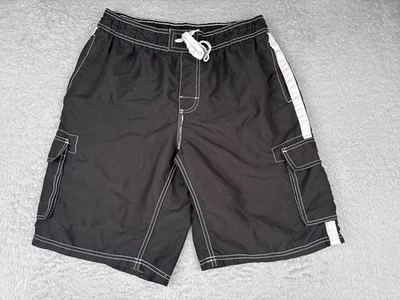 Okanu Surf Swim Trunks Youth Large Black Cargo Drawstring Lined 100% Polyester - Image 1 of 4