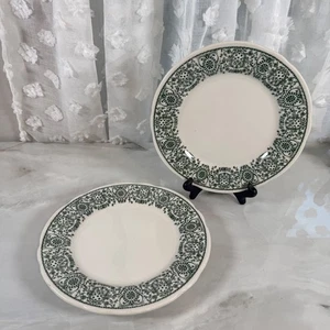 Jackson Custom China Green Transferware Dinner Plates Restaurant Ware Set of 2 - Picture 1 of 9