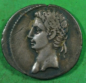 Roman Imperial Silver ar Denarius Coin Augustus Caesar 19 BC LAUREL TREES @2170 - Picture 1 of 3