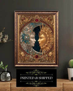 Art Nouveau Sun Moon Celestial Print Jeweled Fantasy Wall Art - Picture 1 of 5