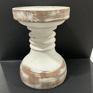 Boho, Shabby Chic, Solid Wood Pillar Candleholder. Great Size For large Candle. - Picture 1 of 4