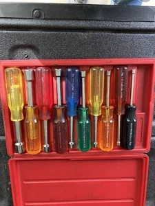 Vintage PROTO 10 Piece Solid Round Shank Nut Driver Set 3/16" to 5/8" with case. - Picture 1 of 2