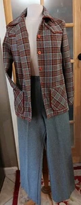Vintage Western Yoke Womens Plaid Pantsuit Ted Martin 60s 70s Polyester Sz 12 M - Picture 1 of 16