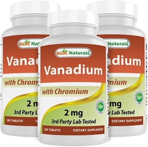 3 Pack Best Naturals Vanadium with Chromium 2mg 180 Tablets - Picture 1 of 7