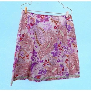 Falda floral envolvente con lentejuelas bordada rosa talla 10 Express para mujer - Imagen 1 de 11