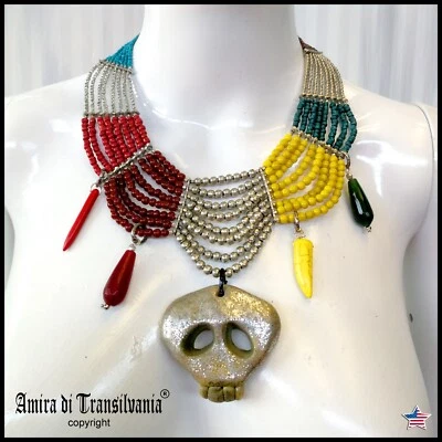 Calavera Colgante Collar Joyería Diseño Declaración Estación Moderno Cuentas Collar Babero Foto 1 de 4