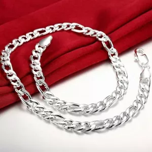 Collar para hombre enchapado en plata esterlina acero inoxidable 12 mm cadena de eslabones Figaro 20 - Imagen 1 de 4