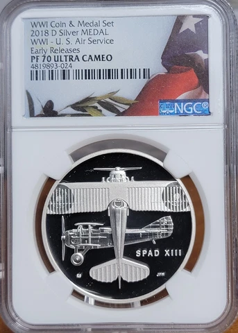2018 World War 1 Air Service Silver Medal NGC PF70 Ultra Cameo Cover