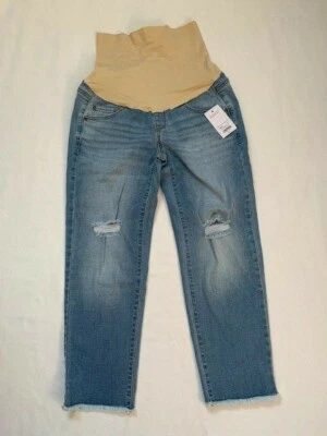 NWT a:glow Maternity Belly Panel Med Wash Ripped Girlfriend Capri Jeans S - Image 1 of 4