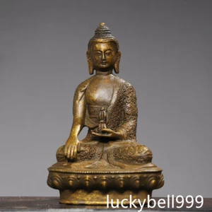 7.5" Antique Tibet Tibetan Buddhism temple Bronze gilt Tathagata Buddha statue - Imagen 1 de 9