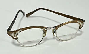 Vintage 1950s 60s Gold Cat Eye Glasses Victory Prescription Eyeglasses Engraved - Picture 1 of 13