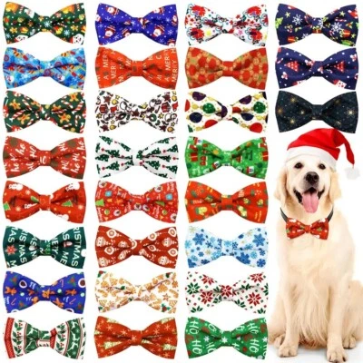 50Pcs Christmas Dog Removable Bowtie Collar Small Pet Xmas Grooming Accessories