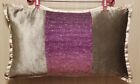 Rectangular Satin & Knit Pillow Purple & Green, Gold Flange, Home Decor