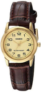 Casio Ladies Watch LTP-V001GL-9B Gold Plated Case Leather Band Japan Movement
