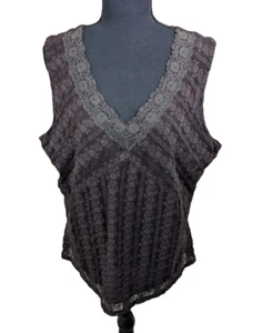 J. Jill Tank Top Brown Stretch Floral Lace Nylon Y2K Neutral Bohemian Size XL - Picture 1 of 10