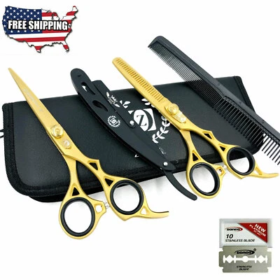 CONJUNTO DE TESOURAS DE CORTE DE CABELO PARA CABELEIREIRO + NAVALHA DOURADA 6" - Imagem 1 de 2
