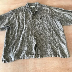 Duke Kahanamoku Hawaiian Shirt Men 2XL Gray Floral Button Up Linen Rayon Pocket - Picture 1 of 11