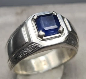 Anillo de zafiro de color Cachemira unisex, joyería hecha a mano de zafiro... - Imagen 1 de 10