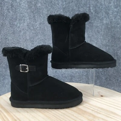 Style & Co Snow Boots Womens 8M Tiny 2 Suede Black Faux Fur Lined Ankle Top Flat - Image 1 of 4